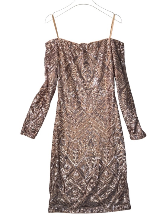 BCBGMAXAZRIA Sequin Off-Shoulder Ruched Dress – Small – Rose Gold - Picture 1 of 14